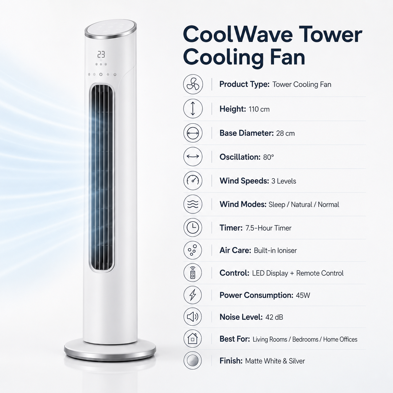 CoolWave Tower Cooling Fan - Specification image